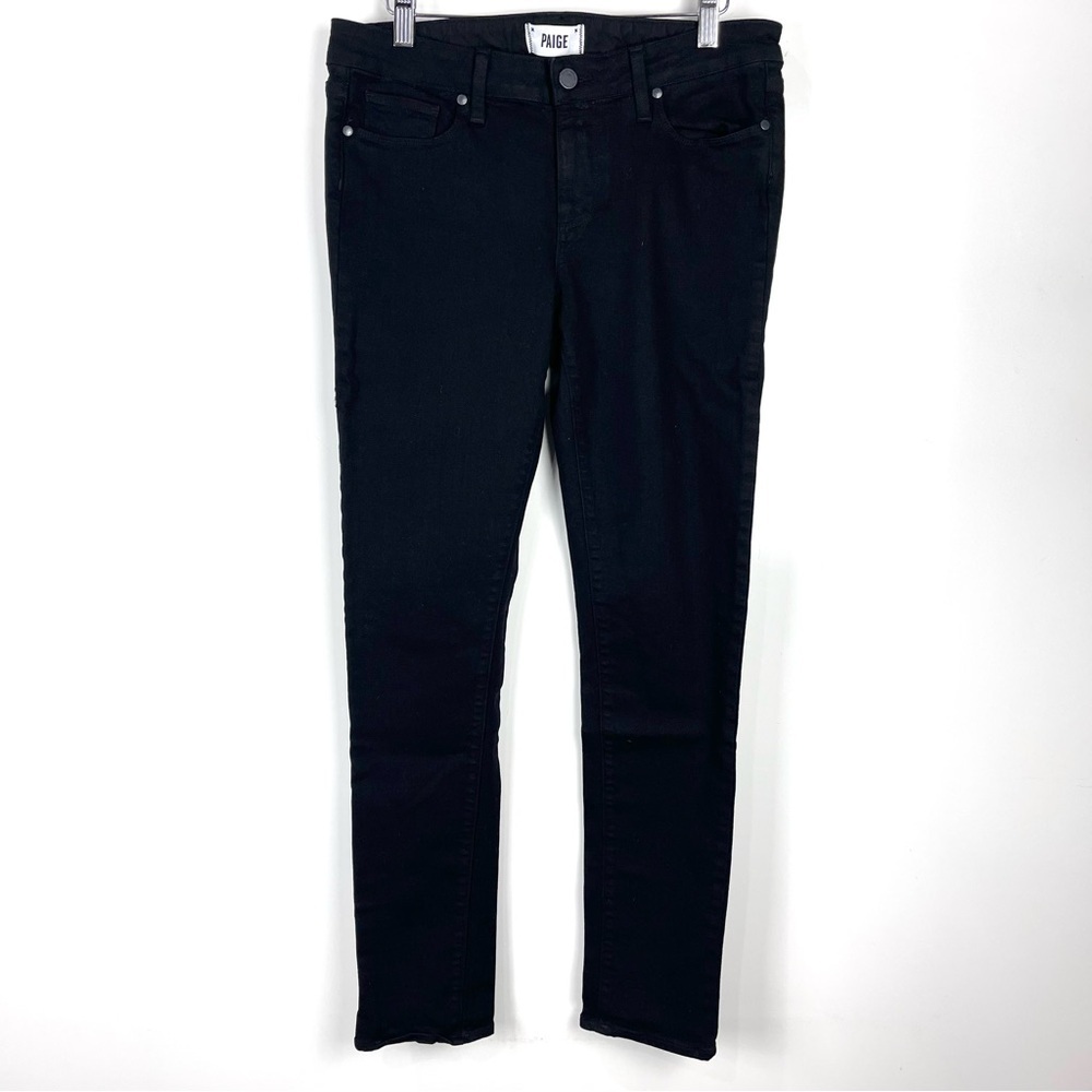 Paige Skyline Black Skinny Jeans 31 Quiet Luxury Minimalist Mid Rise Stretch